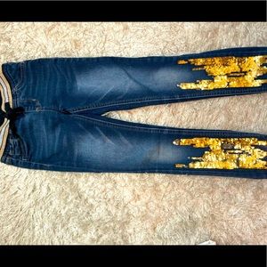 Blue jeans with gold sequin